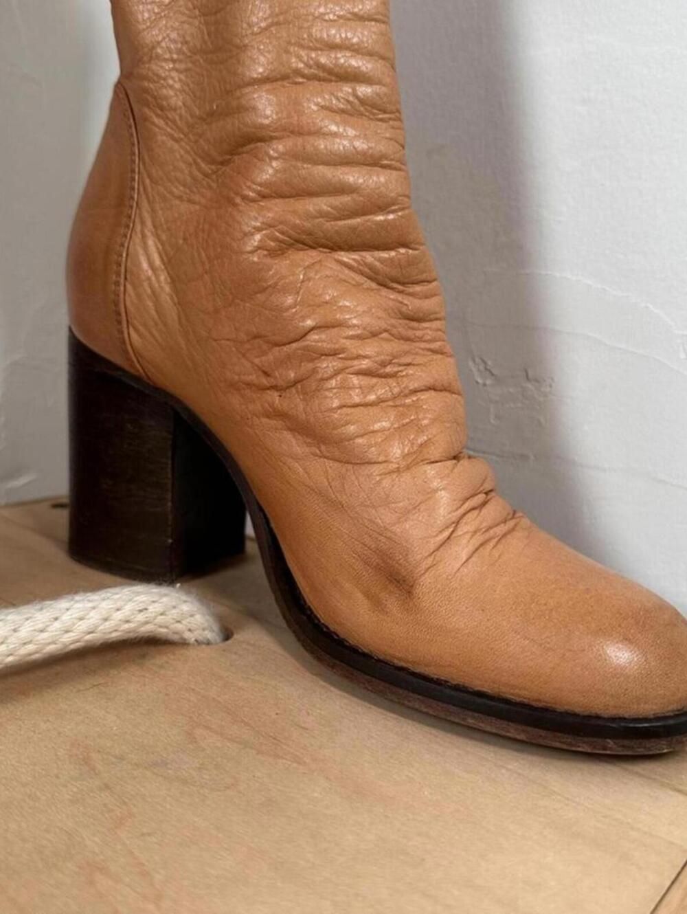 Free People Elle Slouch Soft Leather Back Zipper Stacked Heel Midi Boot 36 - Picture 8 of 15